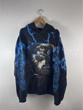 Vintage Loiter Motorcycle Hoodie Eagle Lightning Graphic Black Pullover